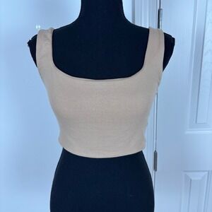 Naked‎ Wardrobe Women's Almond Crop Top Square Neck Tank Size L NWT